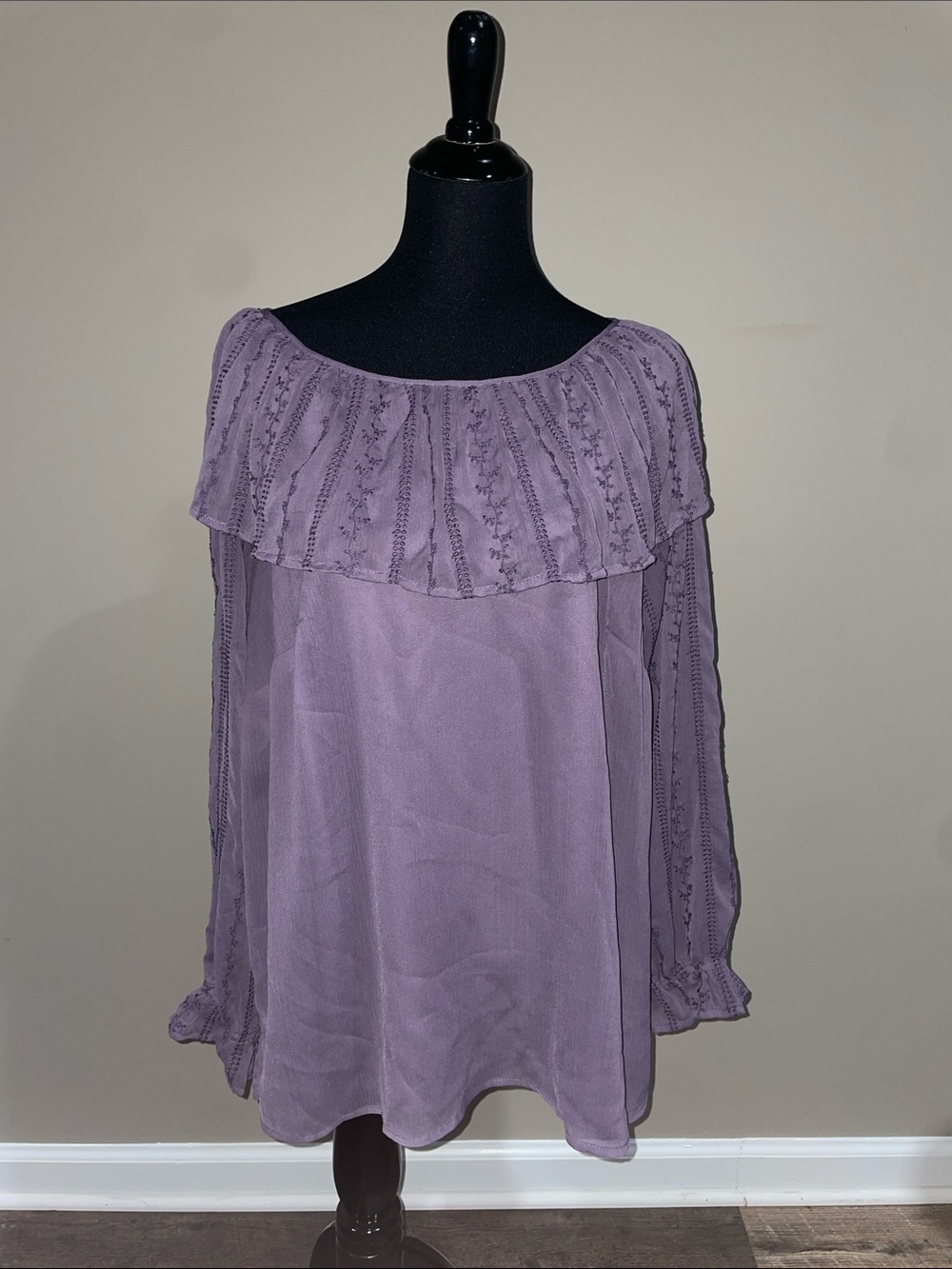 1. State Lavender Off-Shoulder Ruffle Blouse